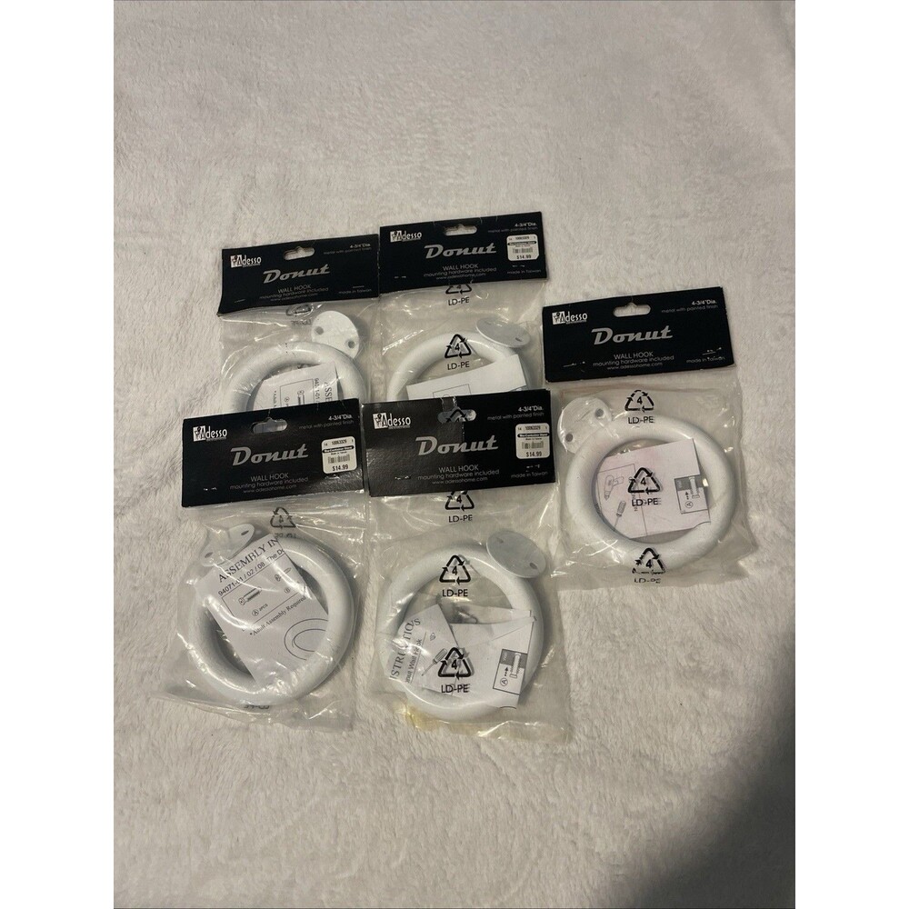 5 packages  Adesso Donut 4 3/4” Dia, Mounting Hardware Included,  Wall Hooks